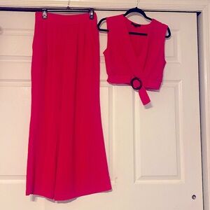 Hot pink crop top and pant outfit